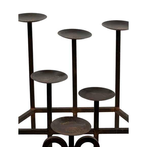 Wrought Iron Three-Tiered Rustic Fireplace Insert 10 Pillar Candle Holder - Picture 5 of 7
